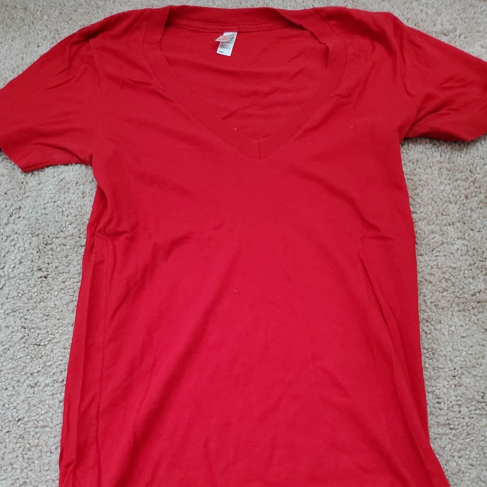 American‎ Apparel Women's V-Neck T XXS (Red)
